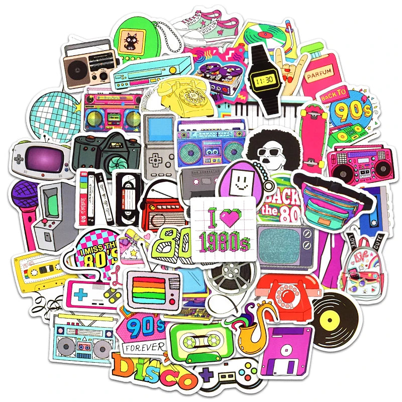 🎉✨ Retro 80s &amp; 90s Sticker Pack – A Blast from the Past! 70pcs ✨🎉 🎁