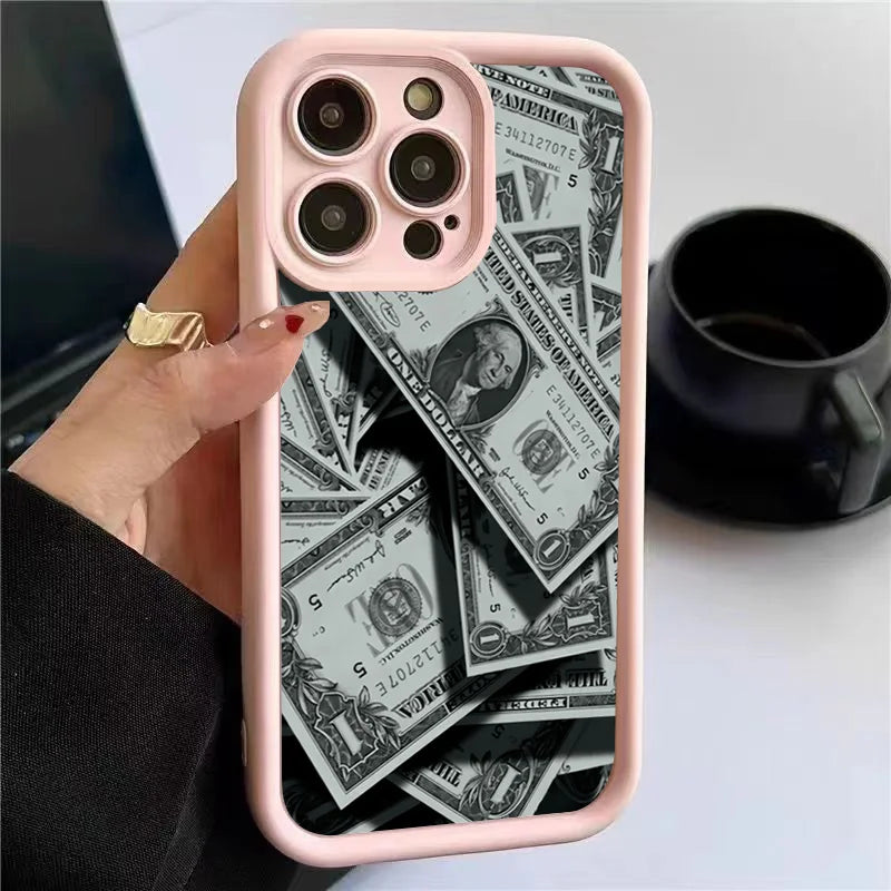 💸 Black Bamboo Banknote Design – Full-Coverage Silicone Case for iPhone