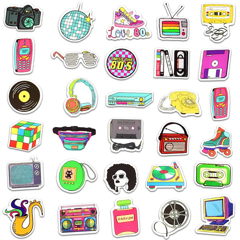 🎉✨ Retro 80s &amp; 90s Sticker Pack – A Blast from the Past! 70pcs ✨🎉 🎁
