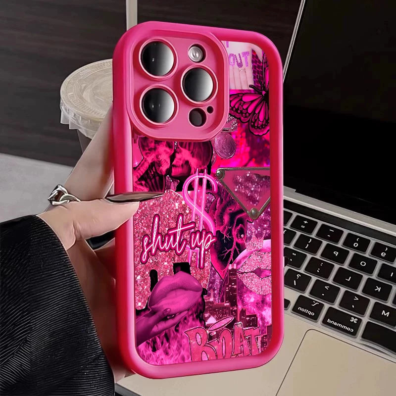 Pink Lips & Banknote Print iPhone Case - Soft Silicone Cover