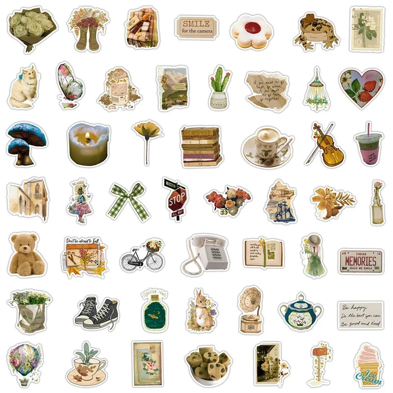 🌿 Vintage Aesthetic Sticker Pack – 100+ Cozy Vibes | 10/30/50/100PCS  🧸✨