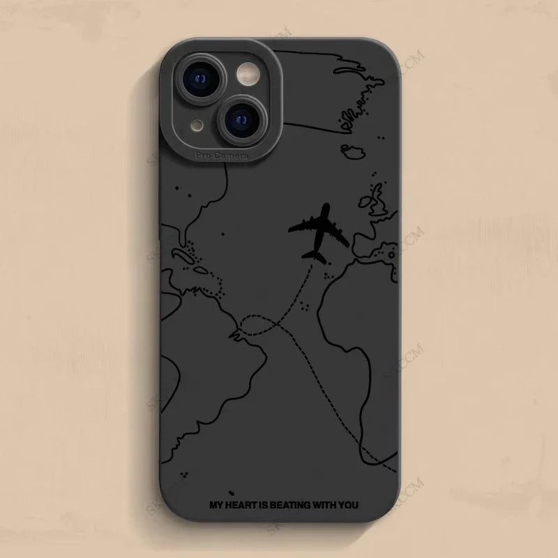 ✈️ Travel-Inspired Airplane Route Phone Case – Soft Silicone for iPhone