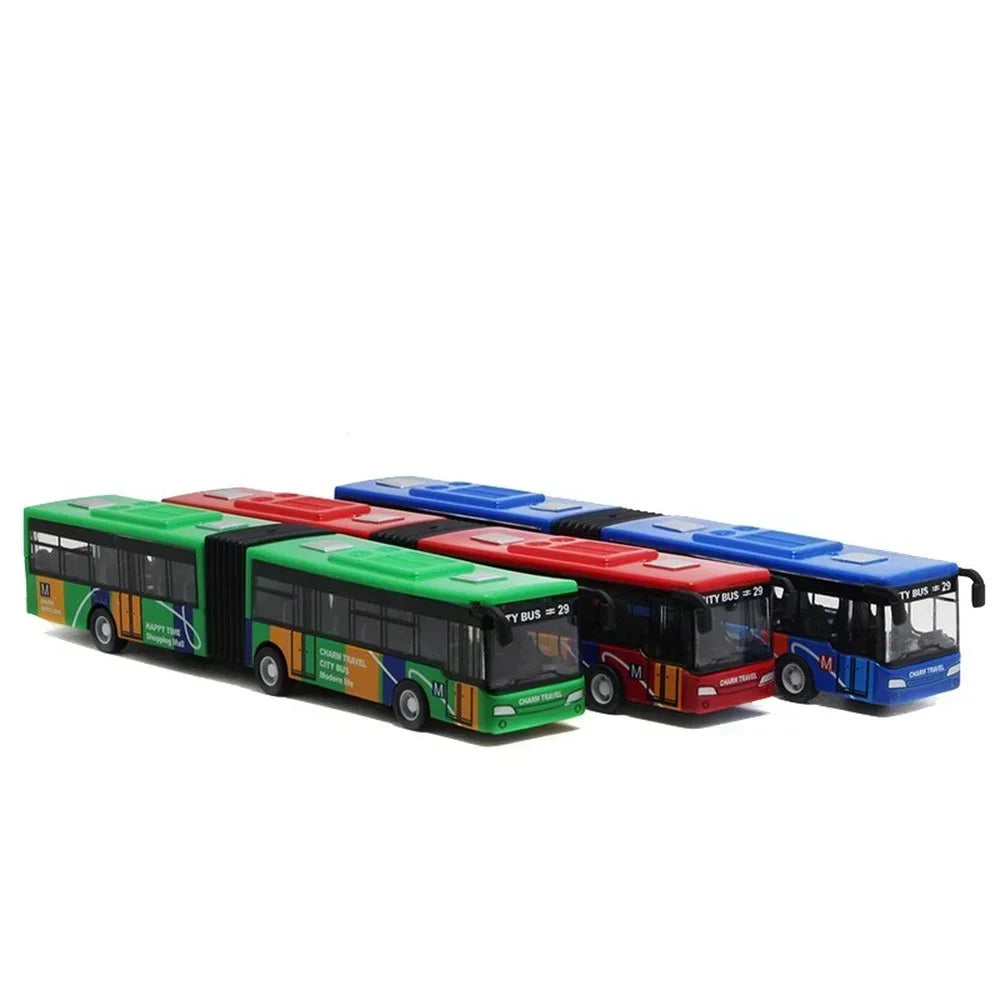 🚌 Colorful City Bus Toy – Articulated Diecast Model with Pull-Back Action