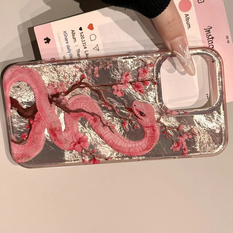 🌸✨ Pink Snake iPhone Case – Fierce Meets Floral 🐍📱