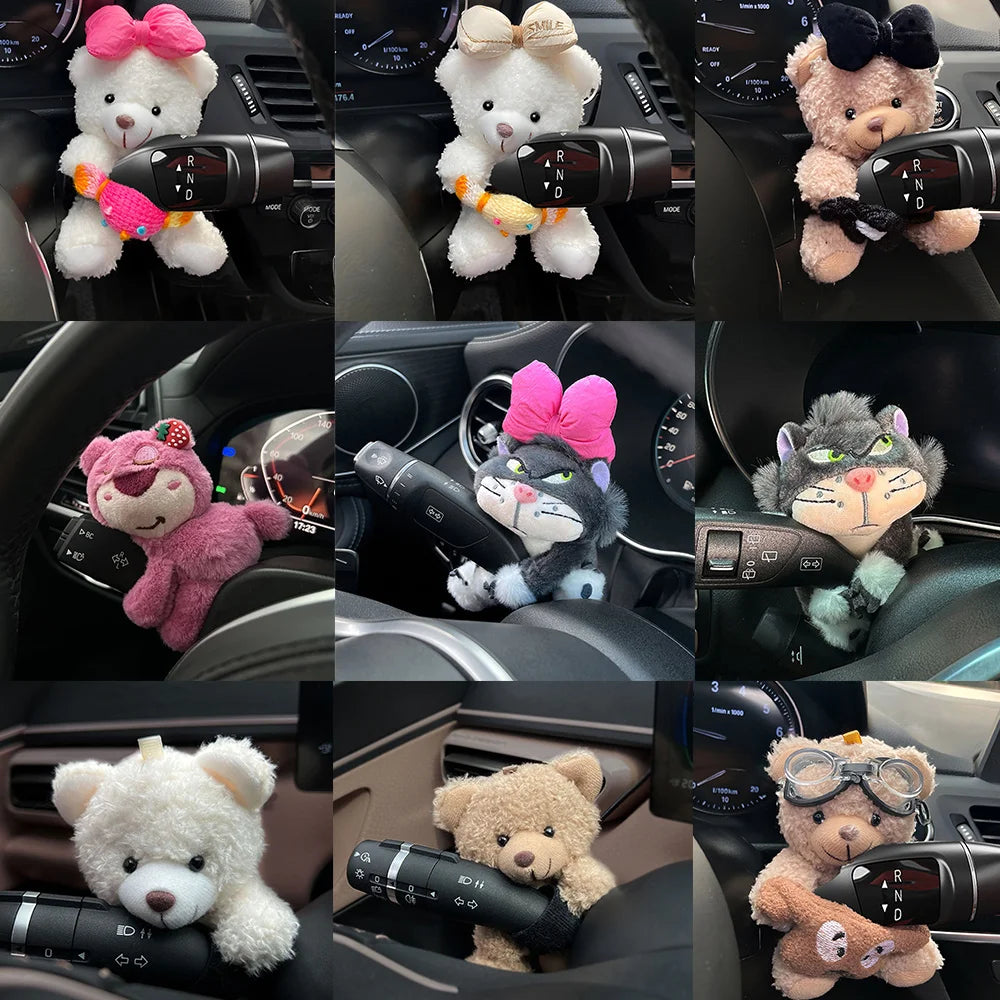 Cute Plush Bear & Character Car Dashboard Steering Lever Decor