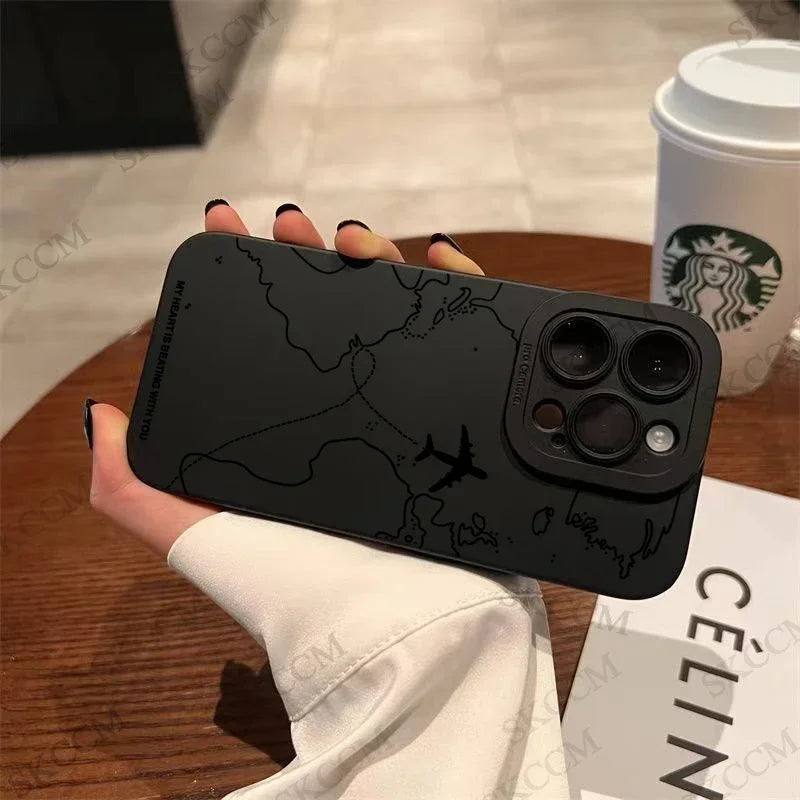 ✈️ Travel-Inspired Airplane Route Phone Case – Soft Silicone for iPhone