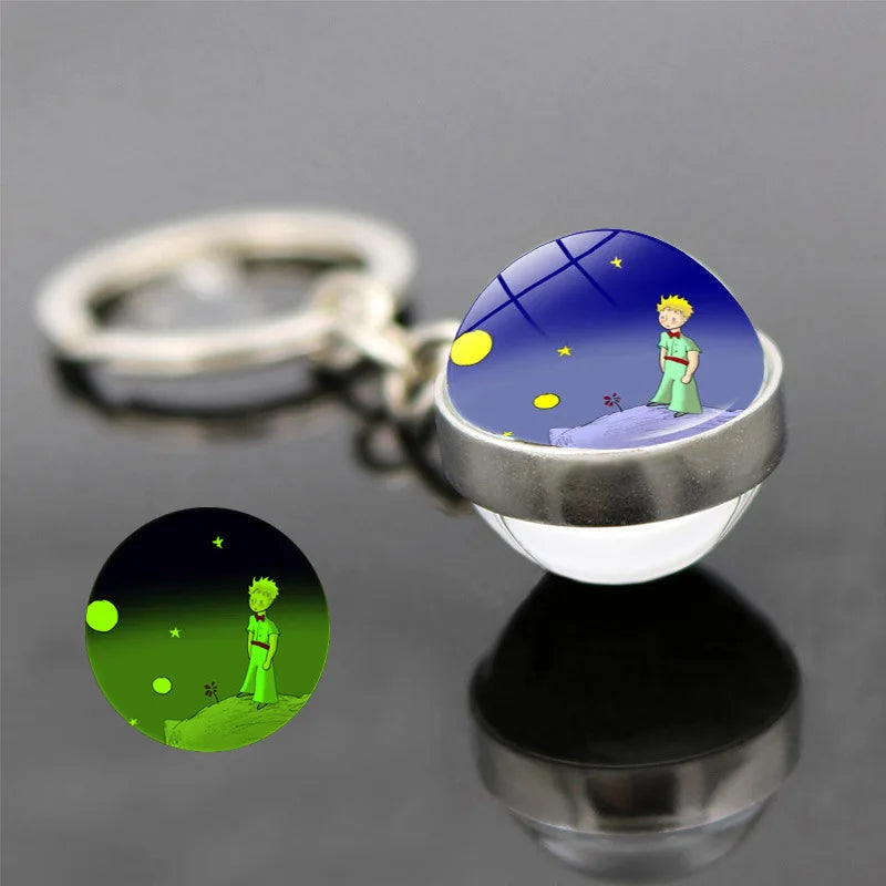 The Little Prince & Fox Luminous Keychain – Dreamy Double-Sided Glass Pendant