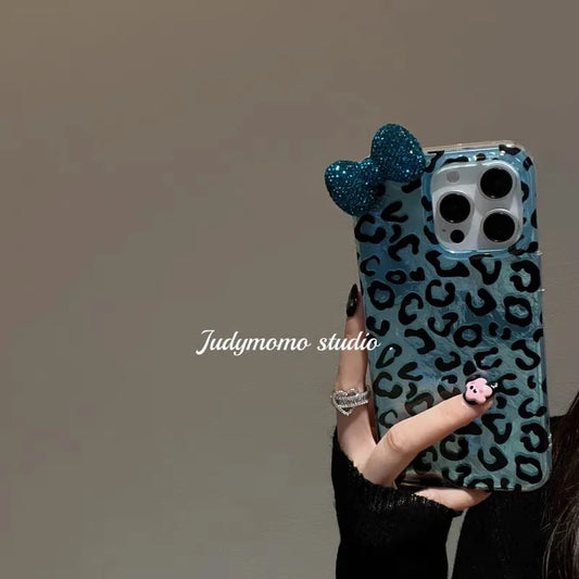 Colorful Leopard Bowknot iPhone Case - 3D Diamond Glitter Cover