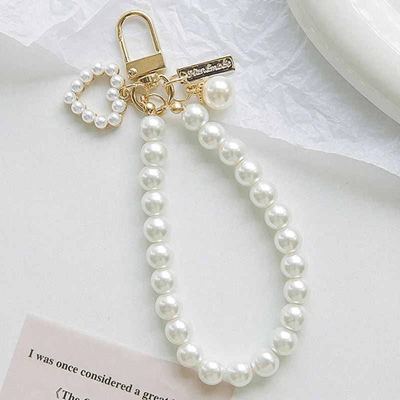 Cherry Blossoms Fan Keychain with Pearl Chain Pendant
