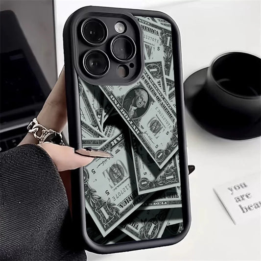 💸 Black Bamboo Banknote Design – Full-Coverage Silicone Case for iPhone