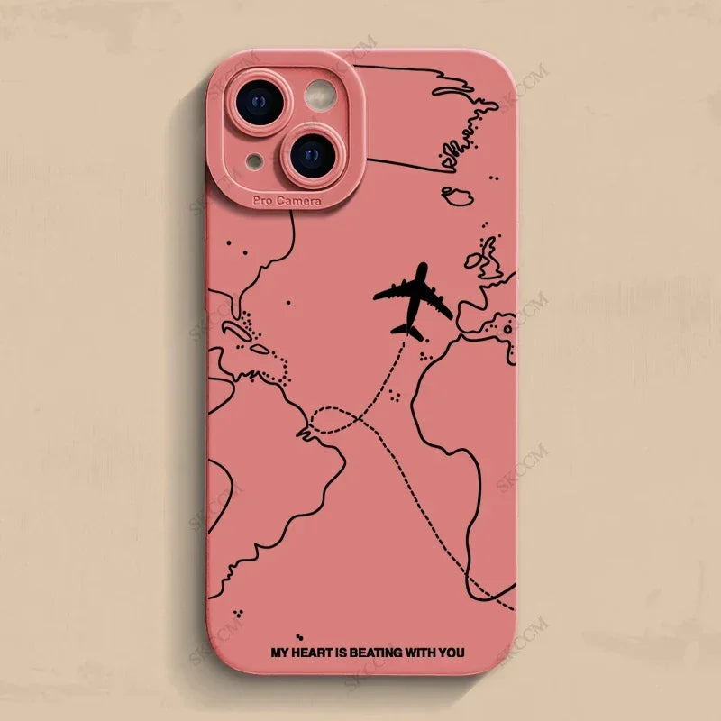 ✈️ Travel-Inspired Airplane Route Phone Case – Soft Silicone for iPhone
