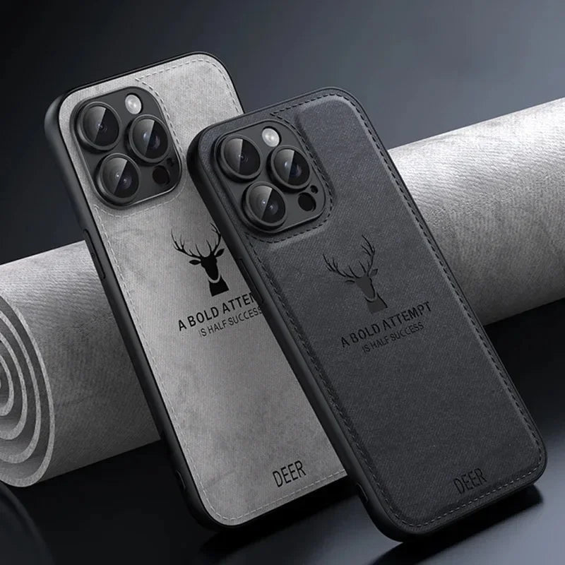 🦌 Luxury Cloth Leather Deer Head Pattern Case – Elegant & Durable! 🌟