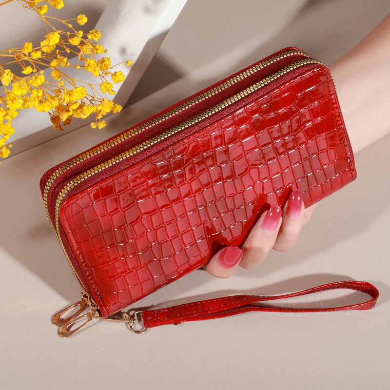 Luxury Crocodile Pattern Double Zipper Wallet & Wristlet Clutch