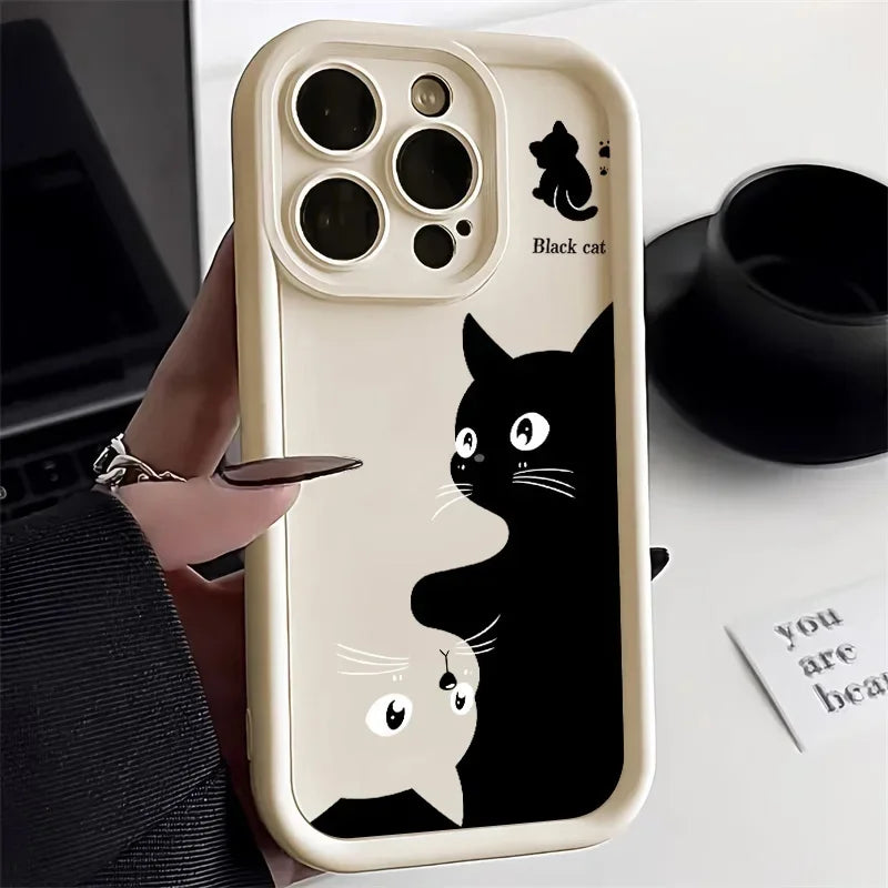Cute Cartoon Cat Case – Soft Shockproof Cover for iPhone