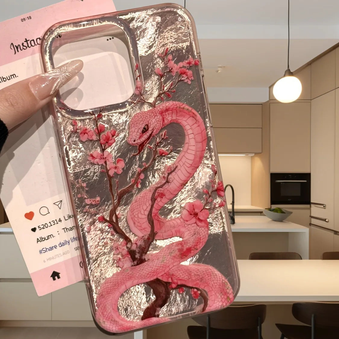 🌸✨ Pink Snake iPhone Case – Fierce Meets Floral 🐍📱