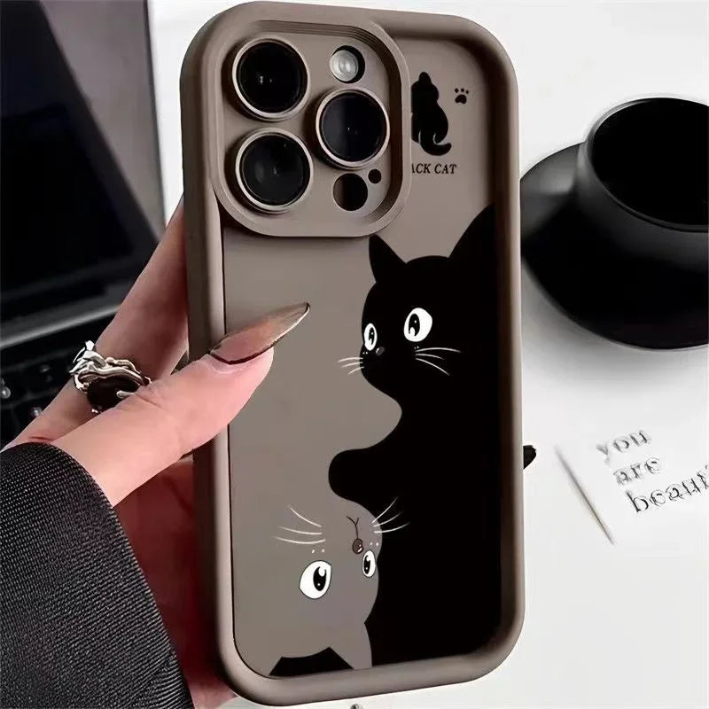 Cute Cartoon Cat Case – Soft Shockproof Cover for iPhone