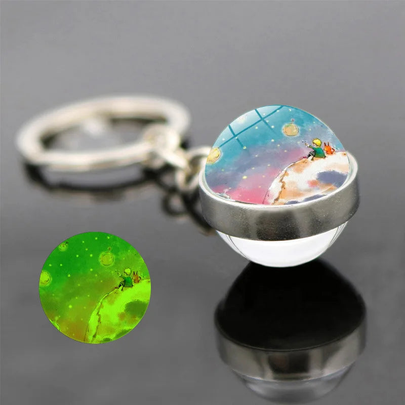The Little Prince & Fox Luminous Keychain – Dreamy Double-Sided Glass Pendant