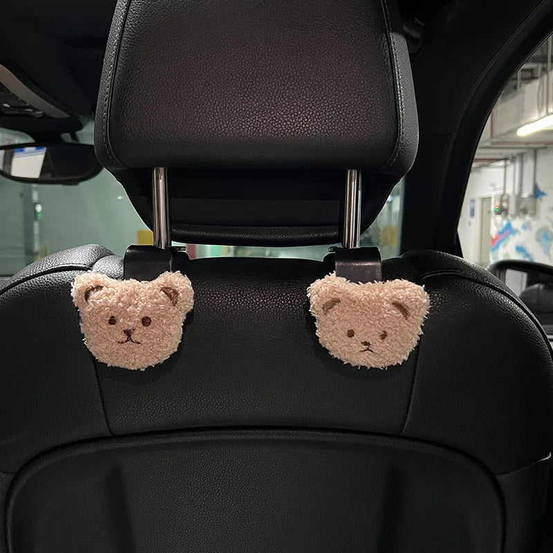 Cute Cartoon Bear Car Seat Hooks - Headrest Organizer Hanger (2pcs)