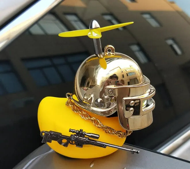 Funny Yellow Duck Car Decoration 🐤💨 – Helmeted Style on the Go!