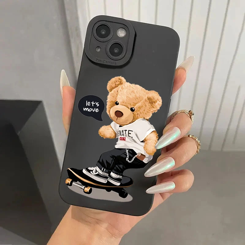 🐻 Cute Teddy Bear Couple Case – Soft & Sweet Protection for Your iPhone!