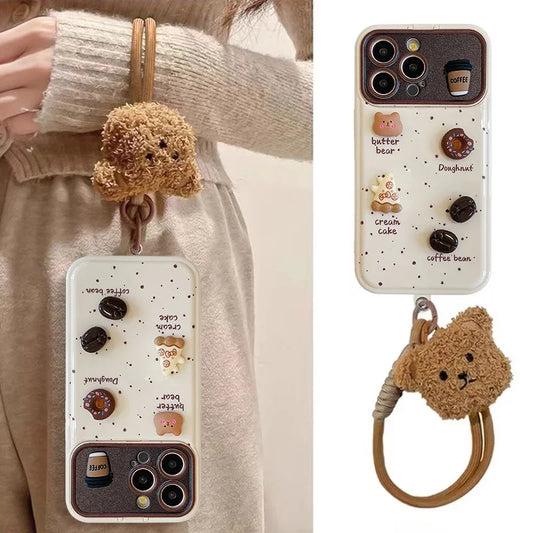 Wrist Chain Lanyard iPhone Case - 3D Cartoon Bear Silicone Cover