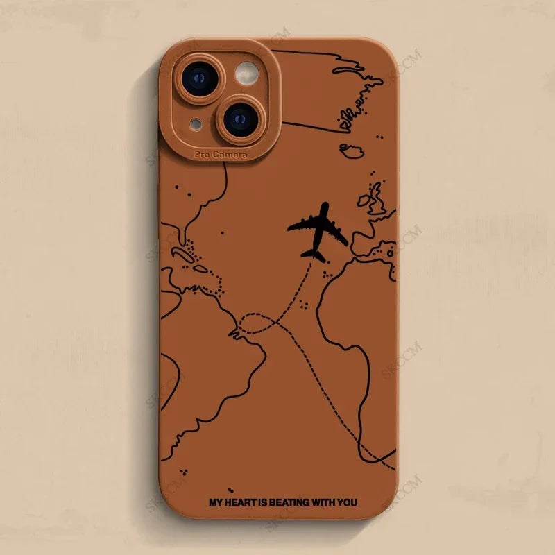 ✈️ Travel-Inspired Airplane Route Phone Case – Soft Silicone for iPhone