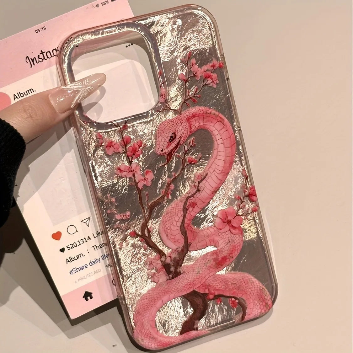🌸✨ Pink Snake iPhone Case – Fierce Meets Floral 🐍📱