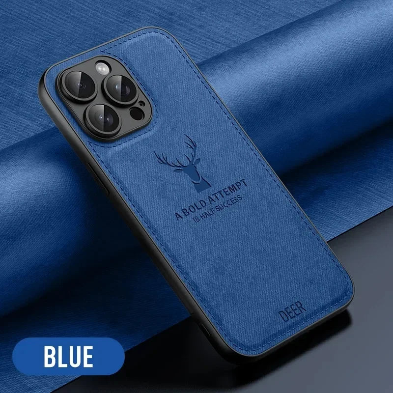 🦌 Luxury Cloth Leather Deer Head Pattern Case – Elegant & Durable! 🌟