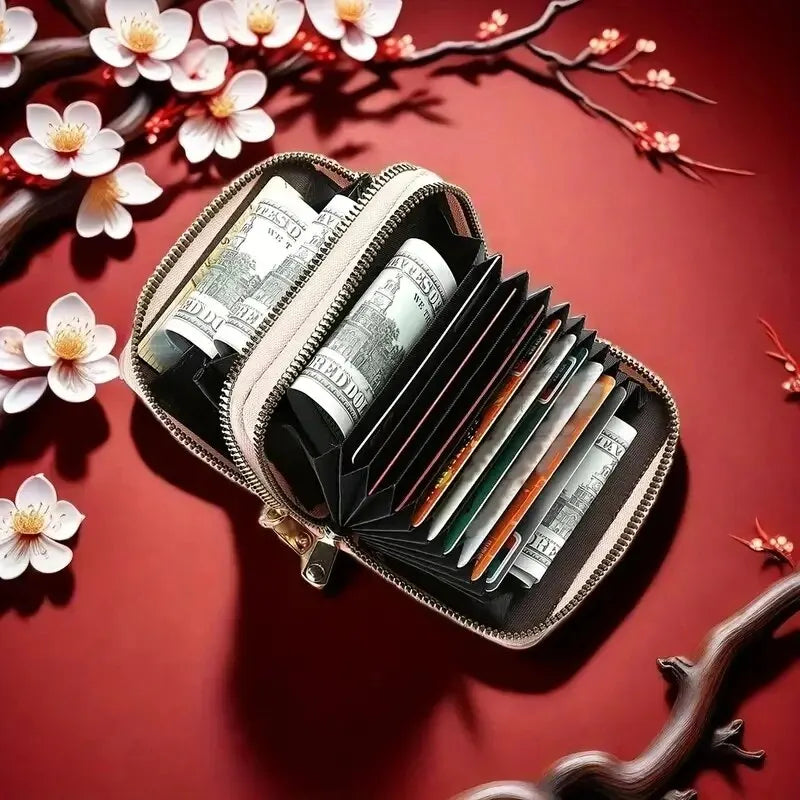 Compact RFID Blocking Double Zipper Card Holder & Wallet