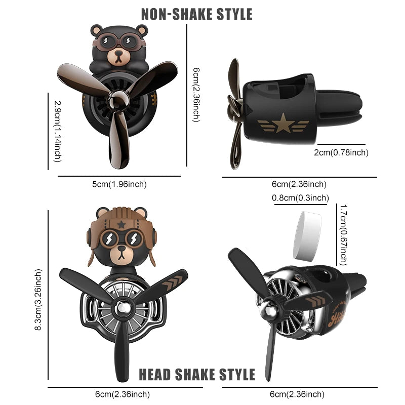 🧸✈️ Cute Bear Car Air Freshener – Propeller Style Vent Clip! 🚗💨