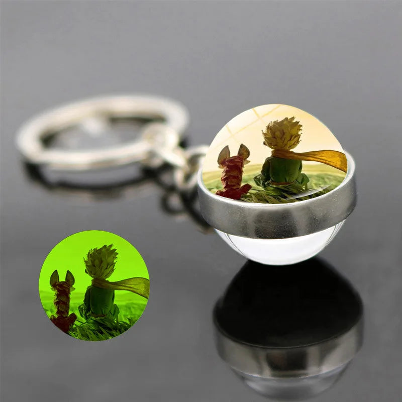 The Little Prince & Fox Luminous Keychain – Dreamy Double-Sided Glass Pendant