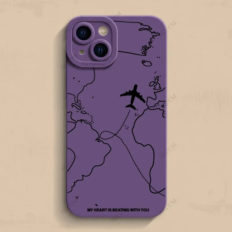 ✈️ Travel-Inspired Airplane Route Phone Case – Soft Silicone for iPhone