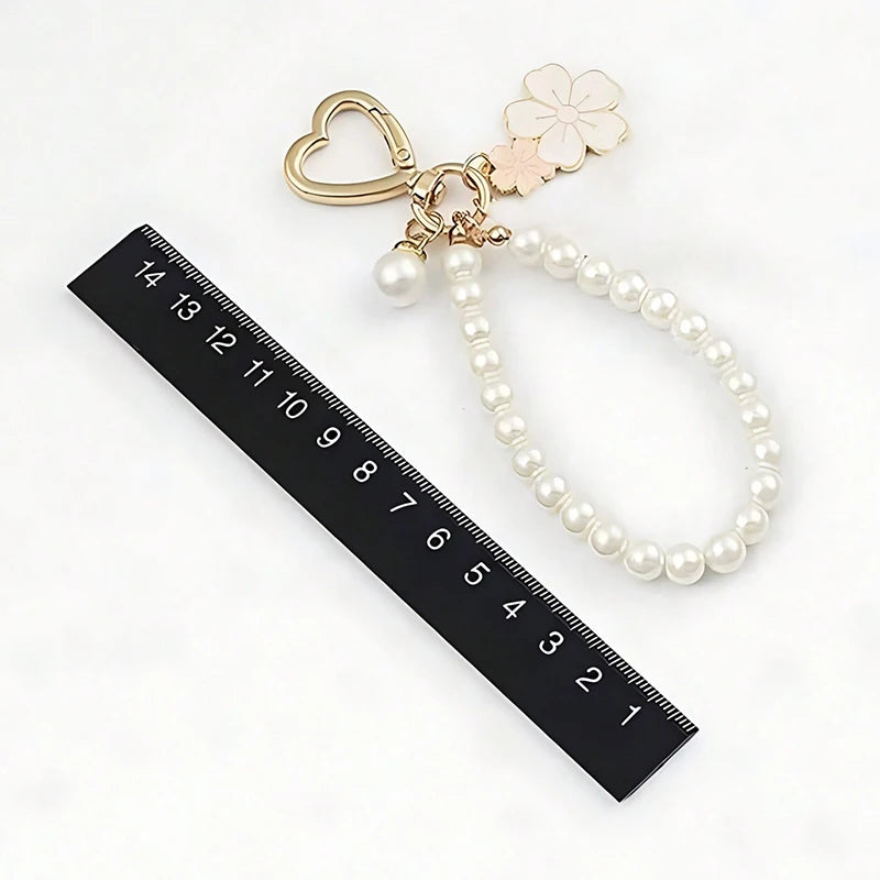 Cherry Blossoms Fan Keychain with Pearl Chain Pendant