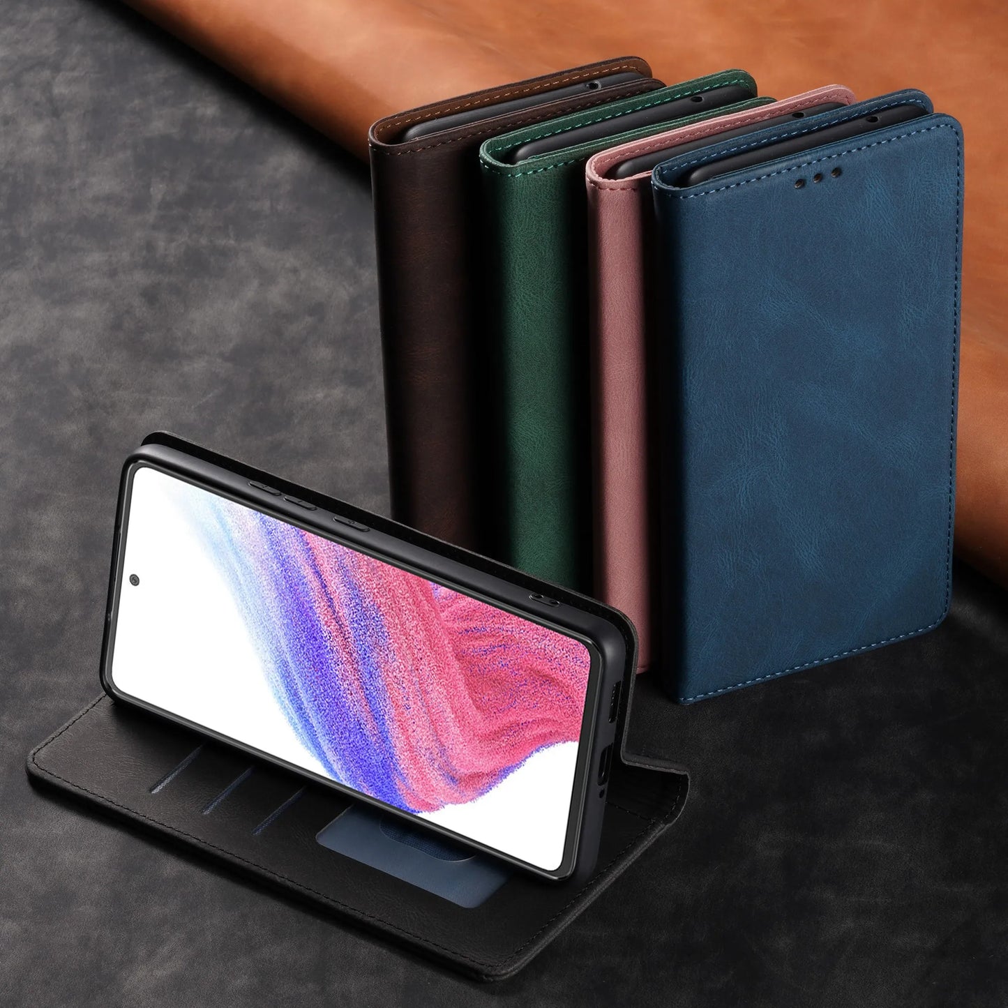 📔 Elegant Leather Flip Wallet Case – For Samsung Galaxy | Card Holder & Full Protection