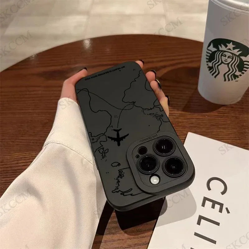 ✈️ Travel-Inspired Airplane Route Phone Case – Soft Silicone for iPhone