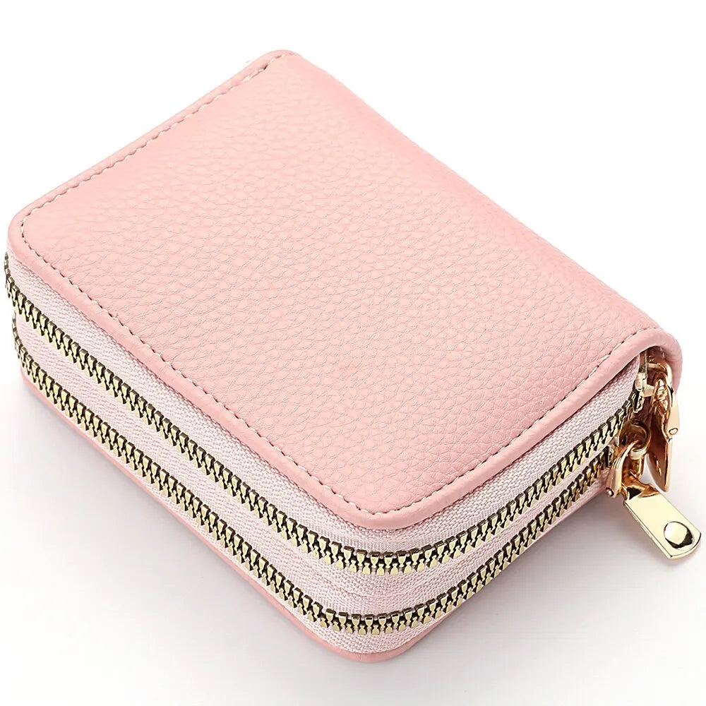 Compact RFID Blocking Double Zipper Card Holder & Wallet