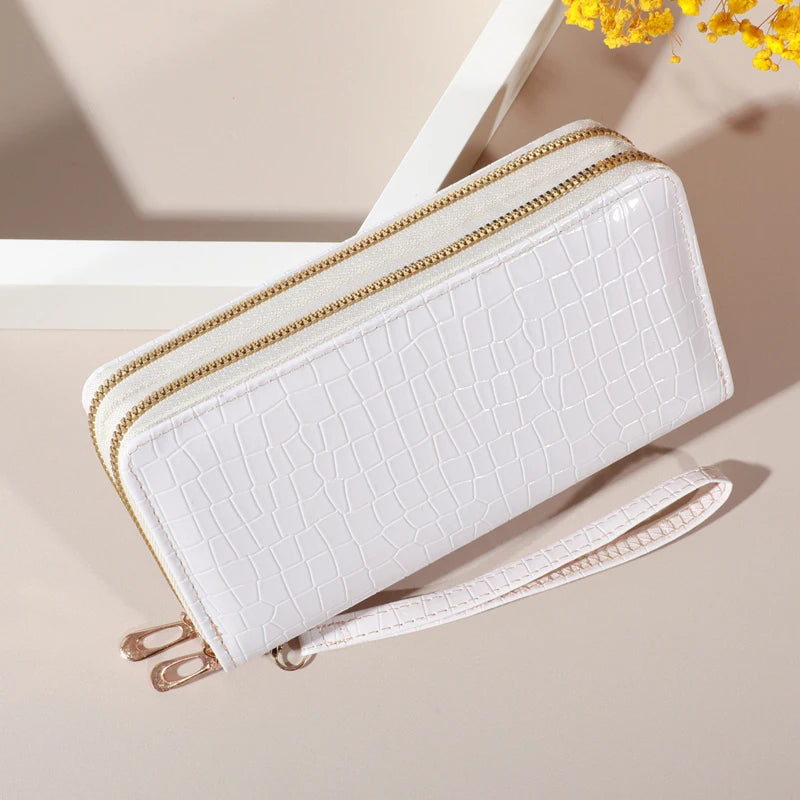 Luxury Crocodile Pattern Double Zipper Wallet & Wristlet Clutch