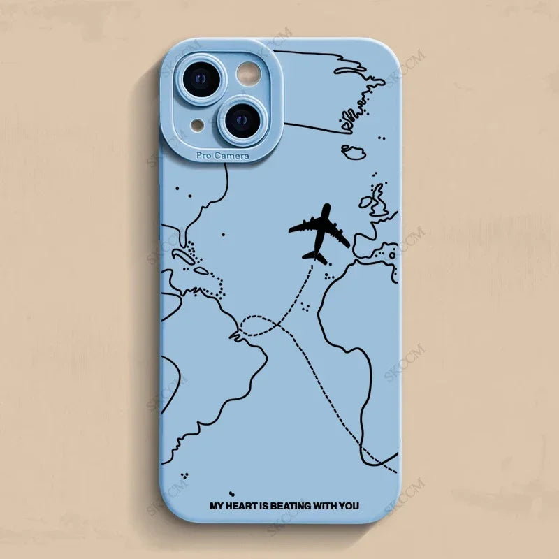 ✈️ Travel-Inspired Airplane Route Phone Case – Soft Silicone for iPhone