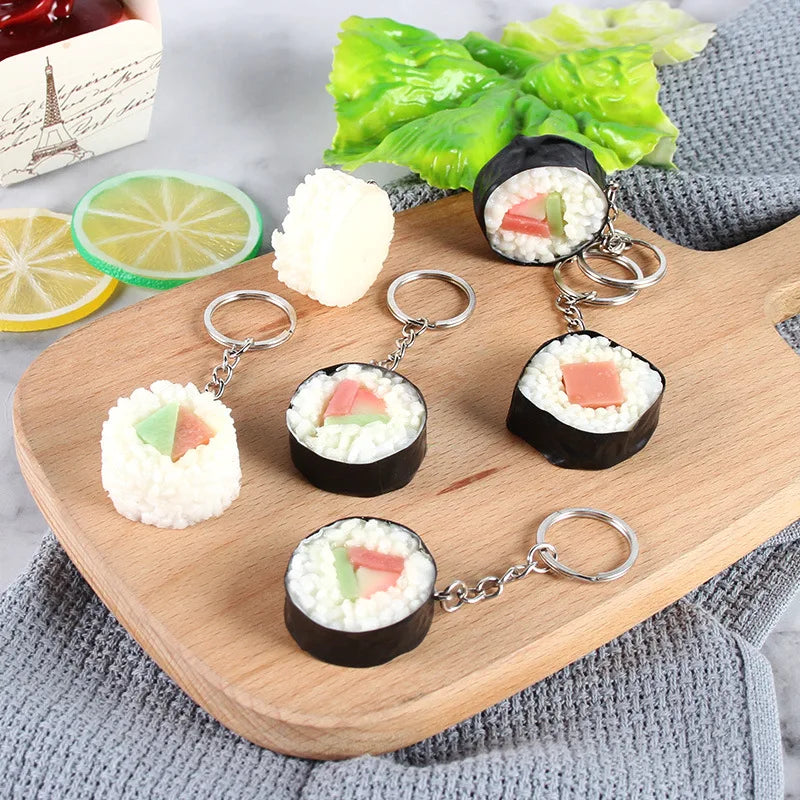 🍣 Japanese Fake Salmon Sushi Roll Keychain – Tasty-Looking Fun! 🥢🎁