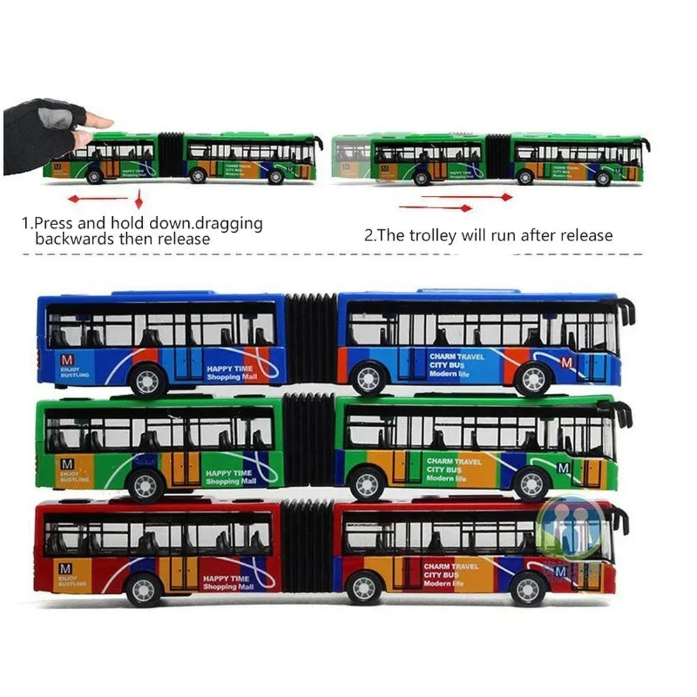 🚌 Colorful City Bus Toy – Articulated Diecast Model with Pull-Back Action