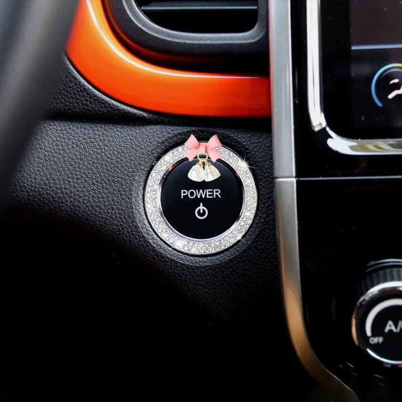 Crystal Rhinestone Engine Start Button Ring Decal with Bowknot