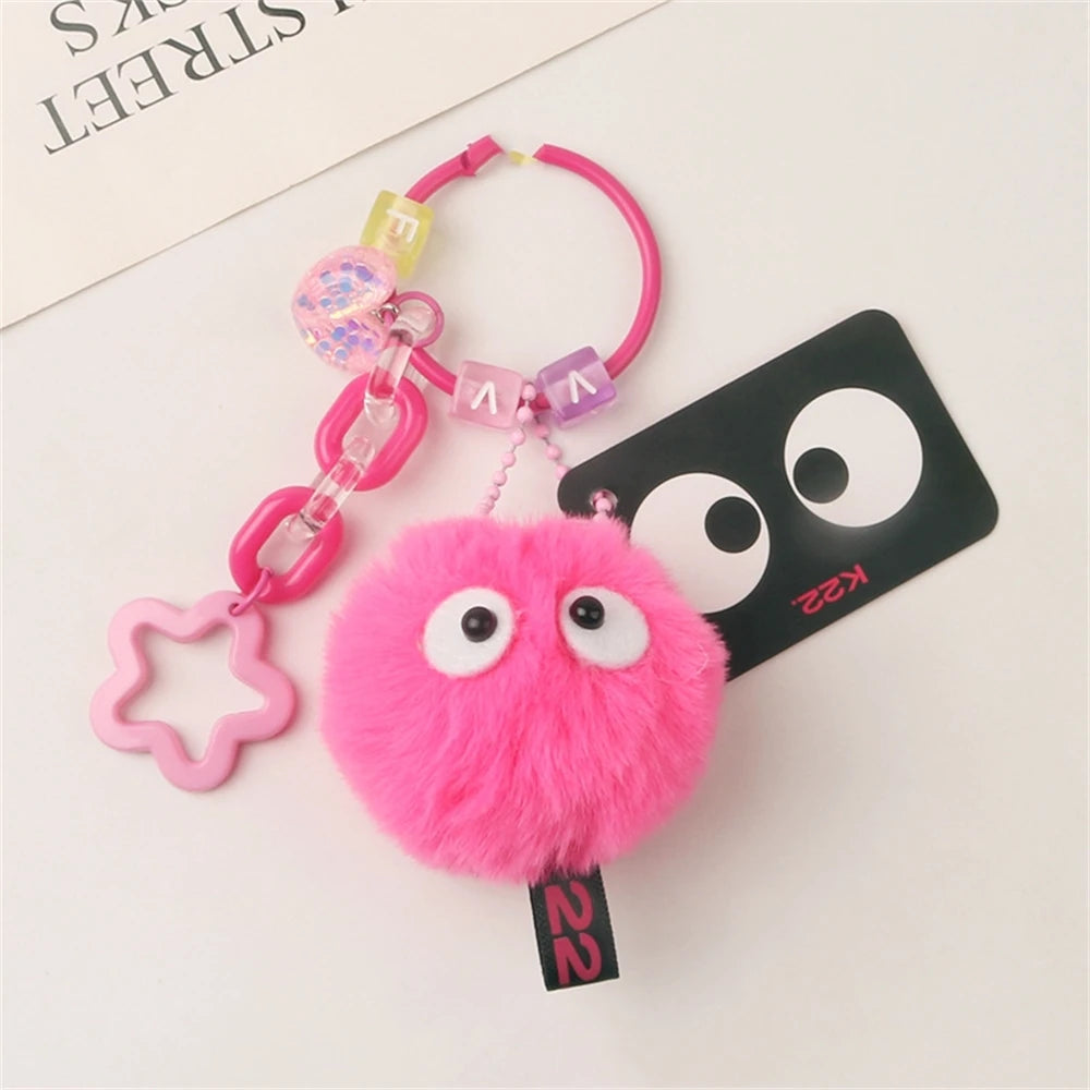 🌈✨ Fluffy Pompom Monster Keychains 👀⭐