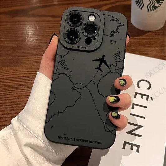 ✈️ Travel-Inspired Airplane Route Phone Case – Soft Silicone for iPhone