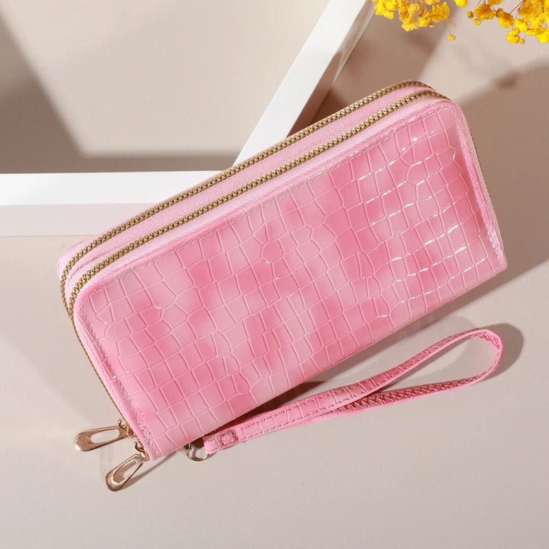 Luxury Crocodile Pattern Double Zipper Wallet & Wristlet Clutch