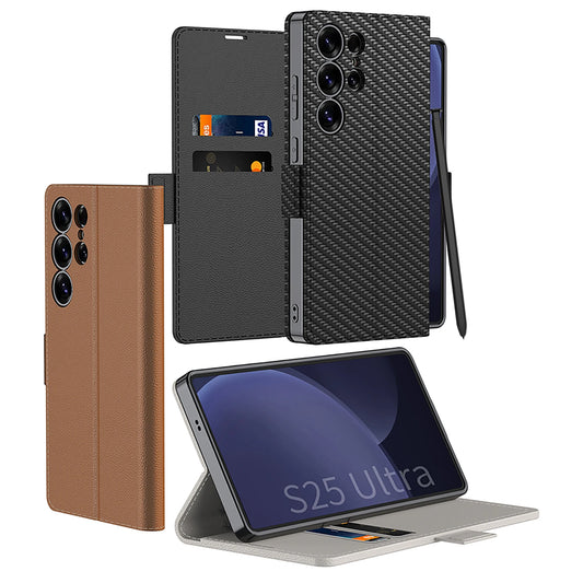 Magnetic Plating Leather Phone Case For Samsung Galaxy S25 Ultra Luxury Flip Stand Hard Back S25Ultra Anti-fall Protective Cover