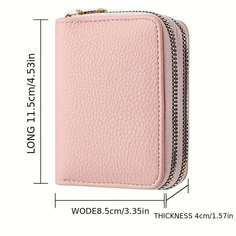 Compact RFID Blocking Double Zipper Card Holder & Wallet