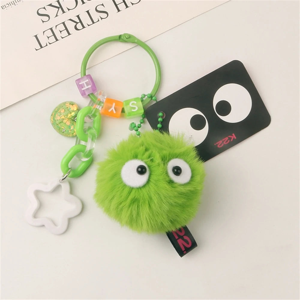 🌈✨ Fluffy Pompom Monster Keychains 👀⭐