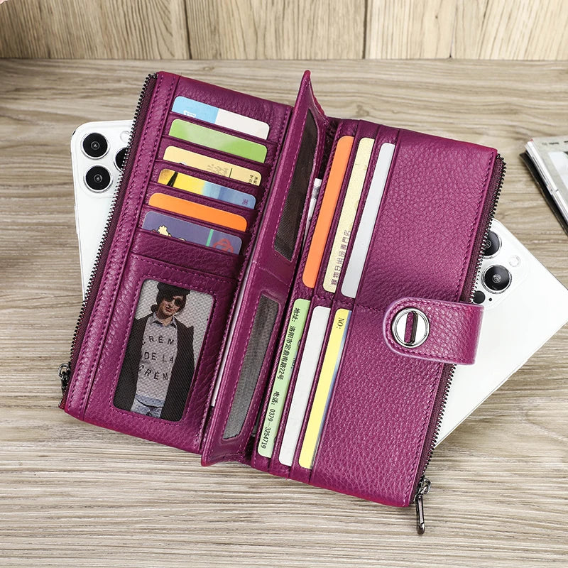 💜 Luxury Genuine Leather Wallet for Women – Elegance in Every Detail