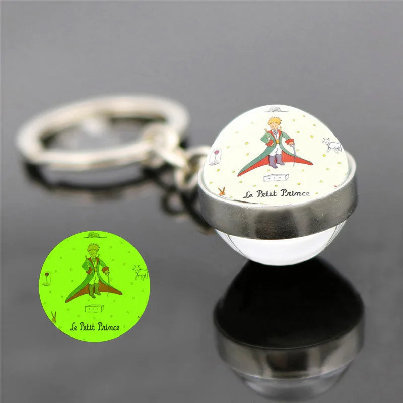 The Little Prince & Fox Luminous Keychain – Dreamy Double-Sided Glass Pendant
