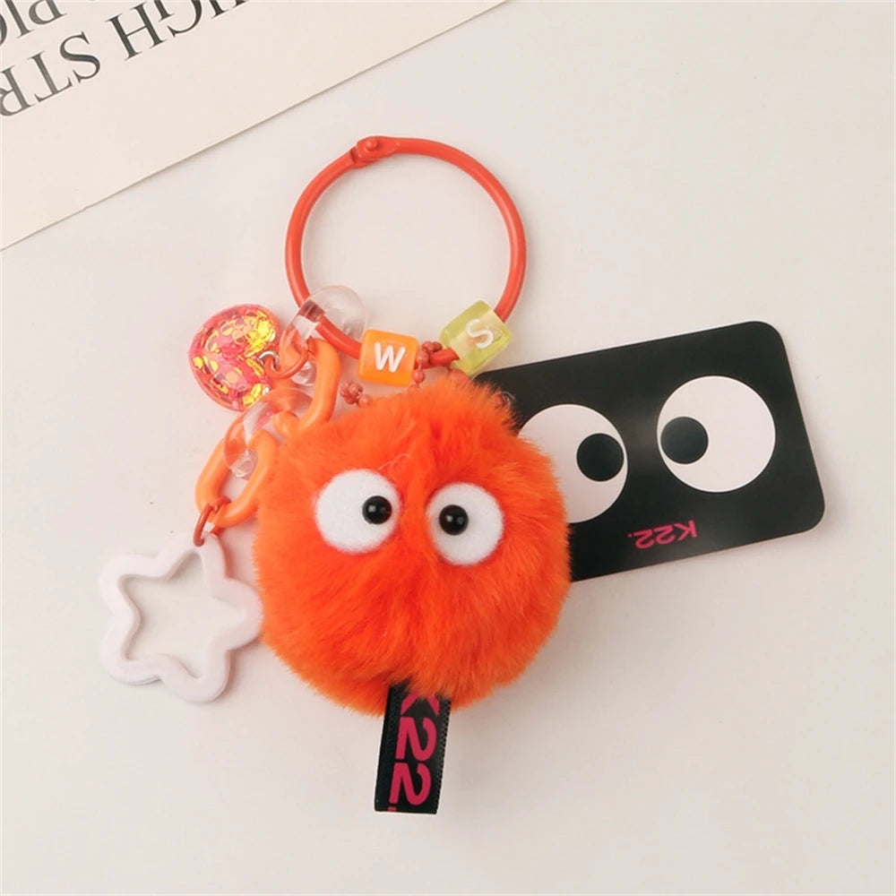 🌈✨ Fluffy Pompom Monster Keychains 👀⭐